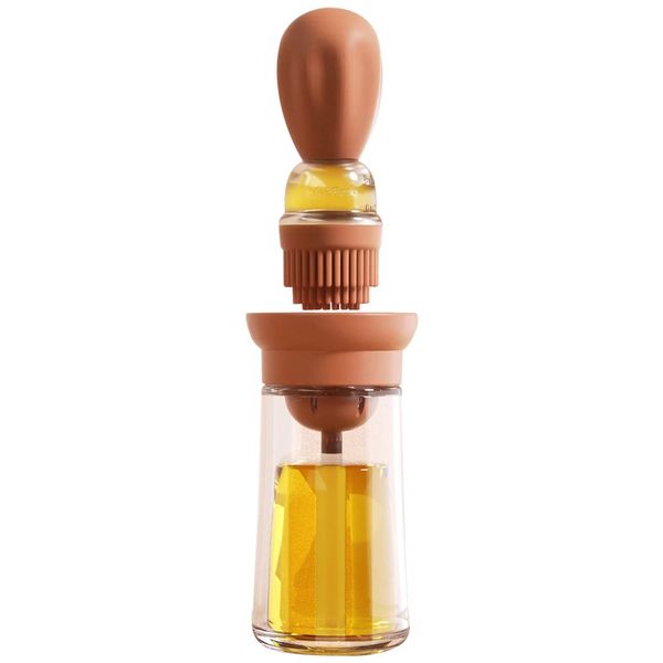 Oil Dispenser with Brush, Glass Oil Dispenser Bottle, 2-in-1 Red