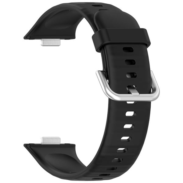 Silicone Watch Strap with Silver Buckle Compatible with Huawei Watch Fit 3 -Black