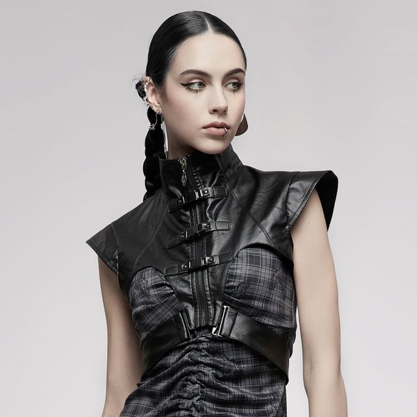 Punk Rave Wide Shoulder Vest With Waist Loop