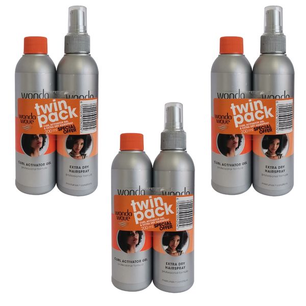Wonda Wave - Gel &amp; Hair Spray - Etra Dry (Twin Pack) - 200ml Pack of 3