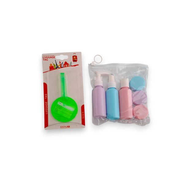 Travel Refill kit and Purple Luggage Tag 7pc Set