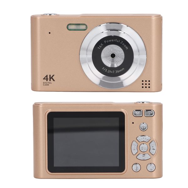 48MP Digital Camera, 2.5K HD, Dual Cam, 16X Zoom, AF, Pocket Vlogging, Gold