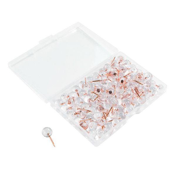 100Pcs Rose Gold ThumbTacks Transparent Plastic Round Head Map Tacks
