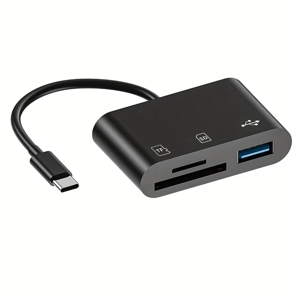3-in-1 USB-C SD Card Reader - SD + microSD Dual Slots + USB-C Port (Fast)