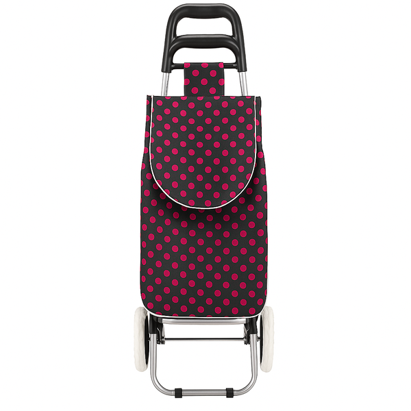 Foldable Two-Wheel Shopping Trolley with Large Polka Dot Bag - Black &amp; Red