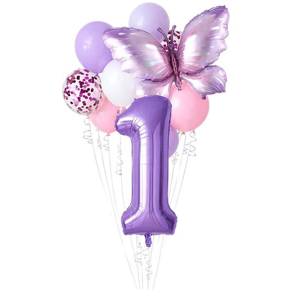 40 Inch - Purple Butterfly Number 1 - Balloon Set