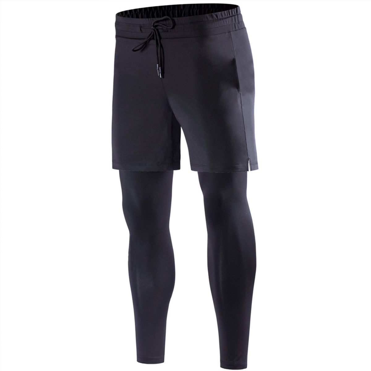ウォーキング・ランニングウェア 2WAY ACTIVE SHORTS WITH LEGGINGS - BLACK Men's Athletic Shorts with Leggings, 2 in 1 Running Workout