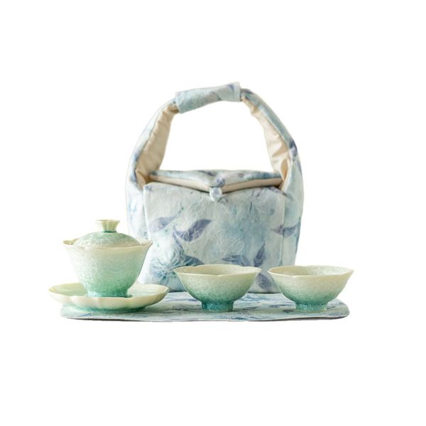Kiln-Changed Ice Crystal Glaze Tea Set, Gaiwan &amp; Teacups