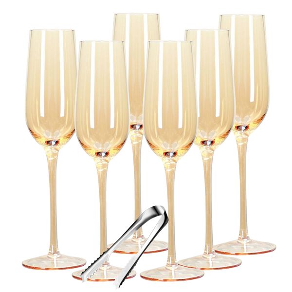 Premium Classic Champagne Flutes Crystal Clear Sparkling Glass - Set of 7