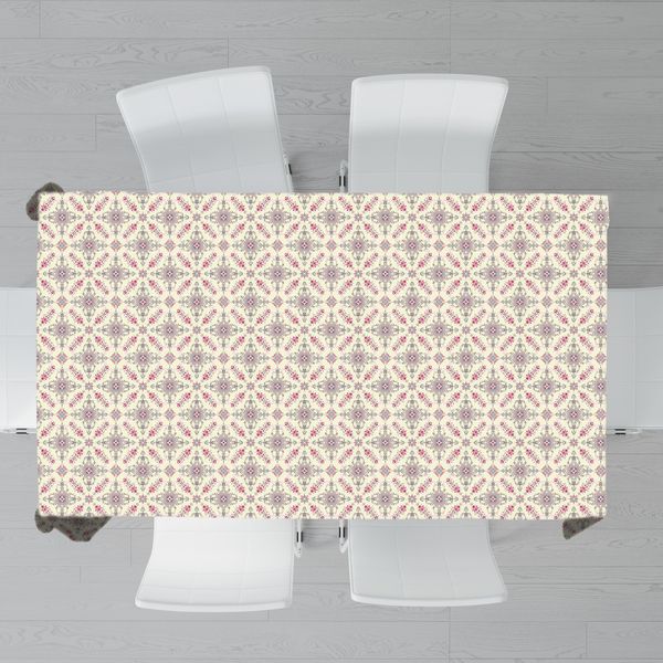 Painted Victorian Ivory &amp; Ink Rectangle Tablecloth