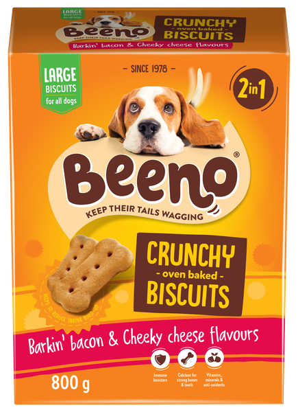 Beeno - Large Breed Traditional Crunchy Biscuit Treats Bacon &amp; Cheese 800g