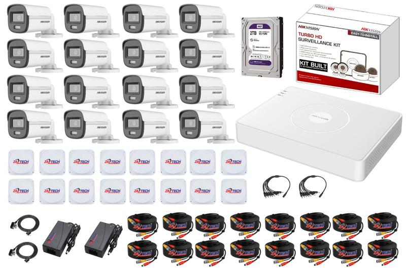 Hikvision 16CH ColorVu CCTV Kit With 2TB HDD, Zatech Ready-Made Cables