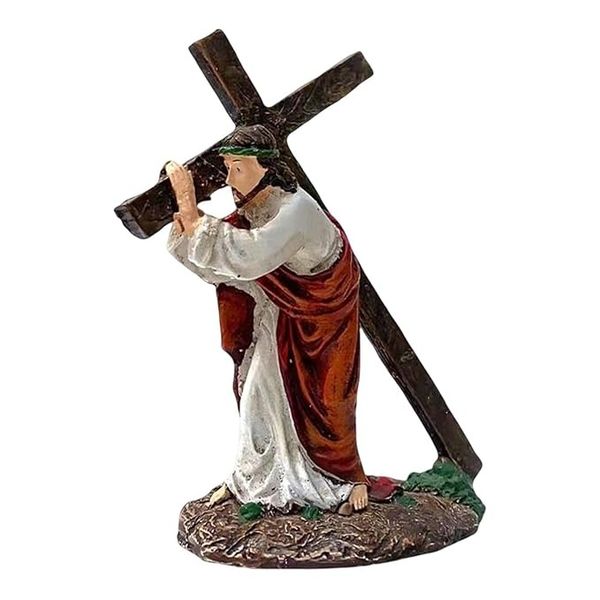 Jesus Carrying the Cross Figurine - Hand-Painted Resin Statue (12cm)