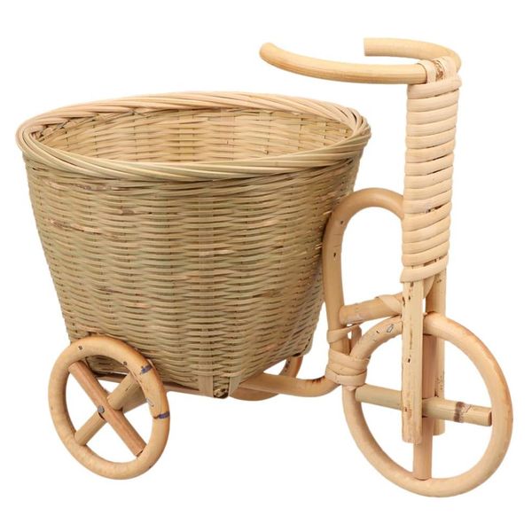 Home Kitchen Mini Woven Ratten 3-Wheel Bike Fruit Basket - 29cm