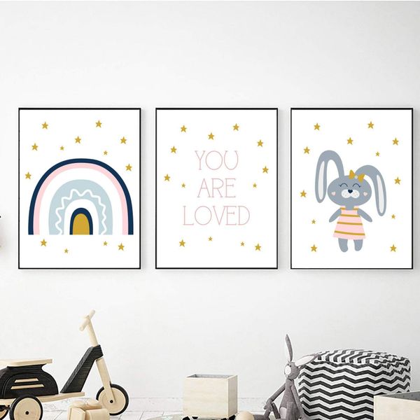 Bunny Rainbow You are Loved - A4 Canvas -Set Of 3