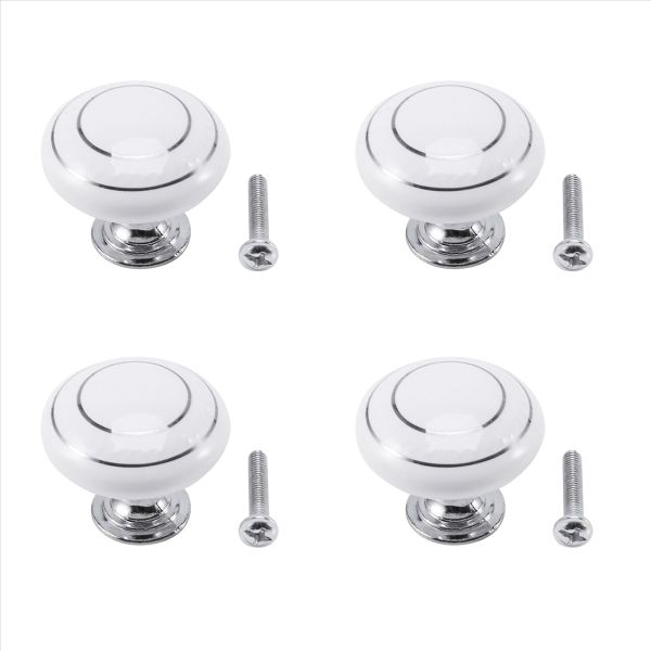 4 x Ceramic Door/Wardrobe/Cabinet/Cupboard Knob Handle Drawer White