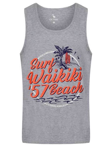 Tokyo Laundry Men's - Waikiki Beach Motif Print Cotton Vest Top in Grey - (Parallel Import)