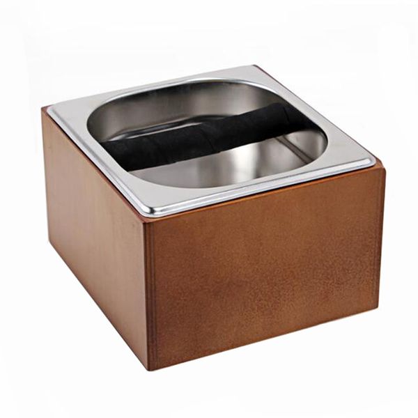 Coffee Knock Box Stainless Steel Wood Coffee Grounds Container Box