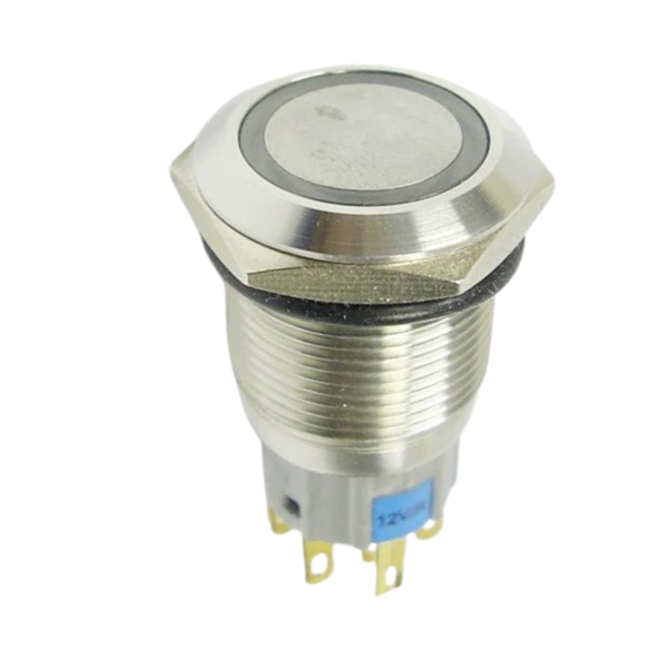 AVP19F-L4SCR12 - 19mm Latching Push Button, 2C/O, Red LED, IP67