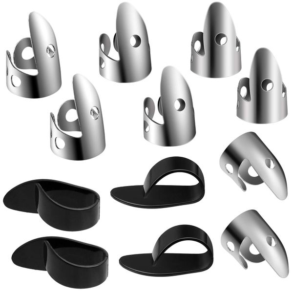 12Pcs Stainless Steel Finger &amp; Thumb Picks Set