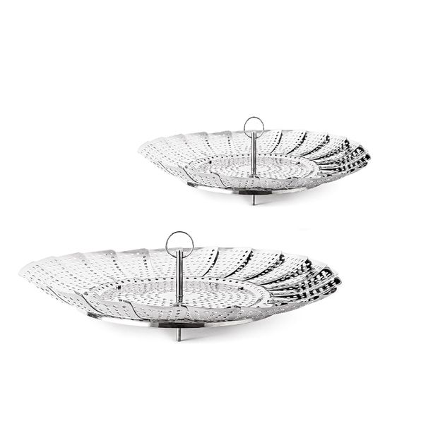 2-Piece Stainless Steel Steamer Basket Set - Expandable 23cm &amp; 28cm