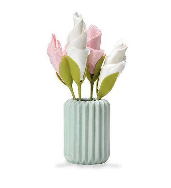 Rosebud Napkin Holders Set of 8 Flowers Floral - Stem Green Design