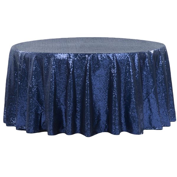 Round Sequin Tablecloth Navy Blue - 10 Seater