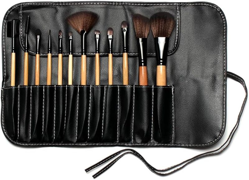 12 Pieces Makeup Brush Set Black Leather Bag Makeup Brush Set