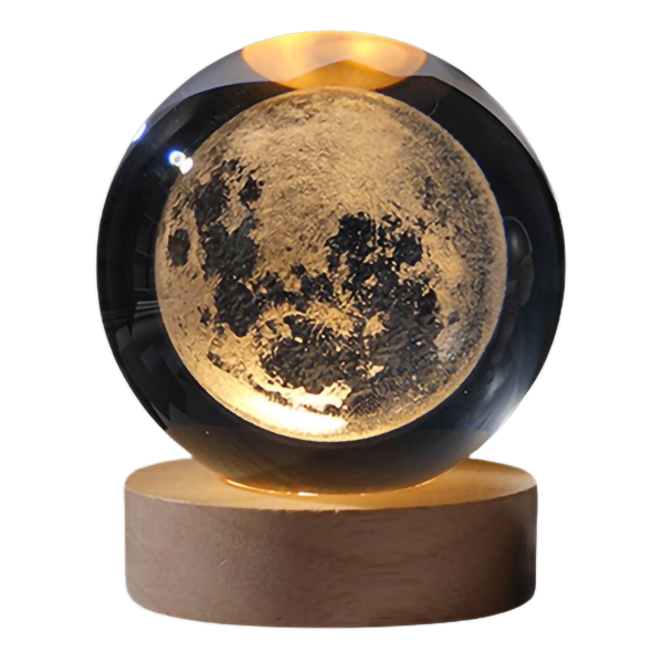 3D Crystal Ball LED Night Light With Wooden Base - Moon