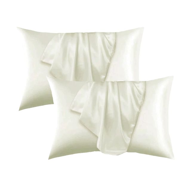 PJ Warehouse Cream White Satin Plain Standard Pillowcase