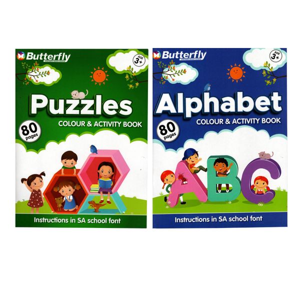 Set of 2 Educational Activity Books - Alphabet and Puzzles + Colour Pencils