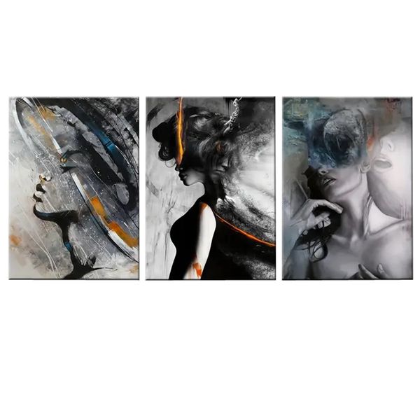 Canvas-Art-3 Pieces Face &amp; Soul Grey Abstract Wall Art
