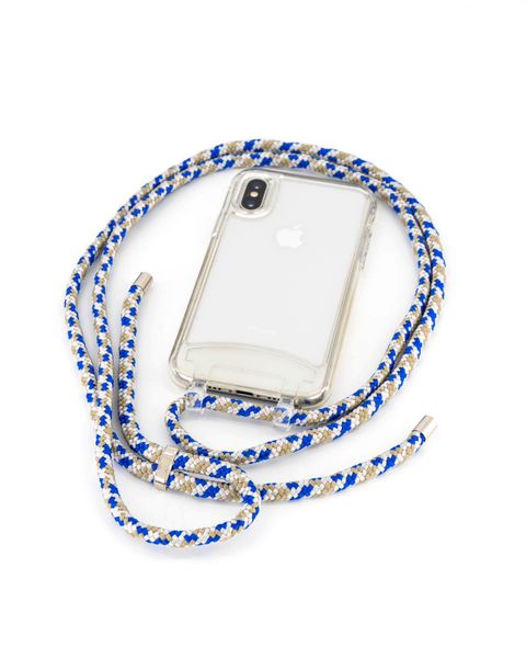 Transparent iPhone Cover with Detachable Blue, Grey &amp; White Rope