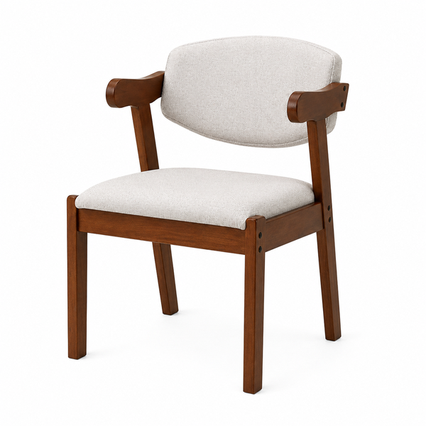 Solid Wood Upholstered Dining Armchair with Fabric Cushion Seat