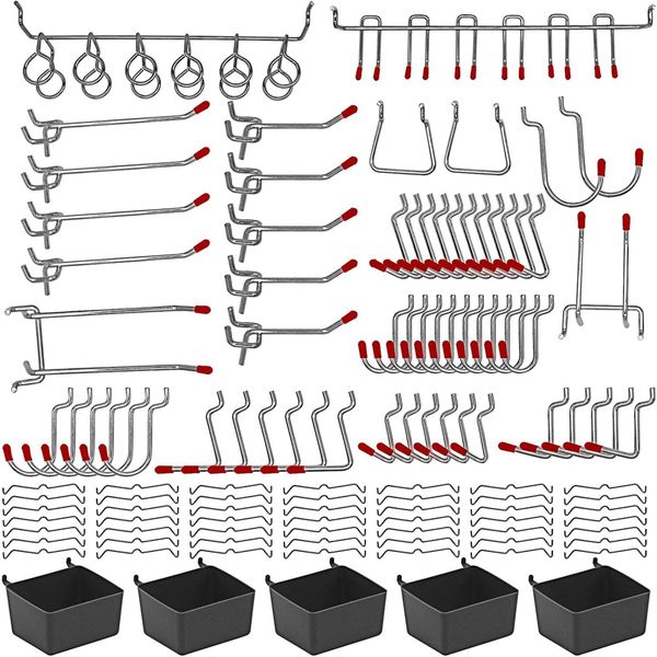 114 Pieces Pegboard Hooks Assortment With Metal Hook Sets, Pegboard Bins