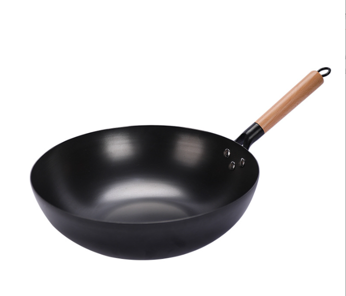 Chic Artisanal Nitridated Iron Flat Pan with Beechwood Handle and Glass Lid