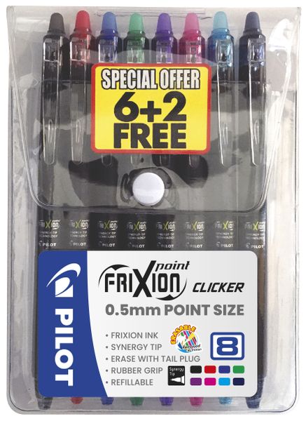 Pilot Frixion Clicker Point - Wallet of 8 Assorted Colours