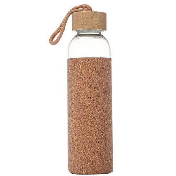 500ml Portable Sealed Glass Water Bottle with Cork Cup Sleeve