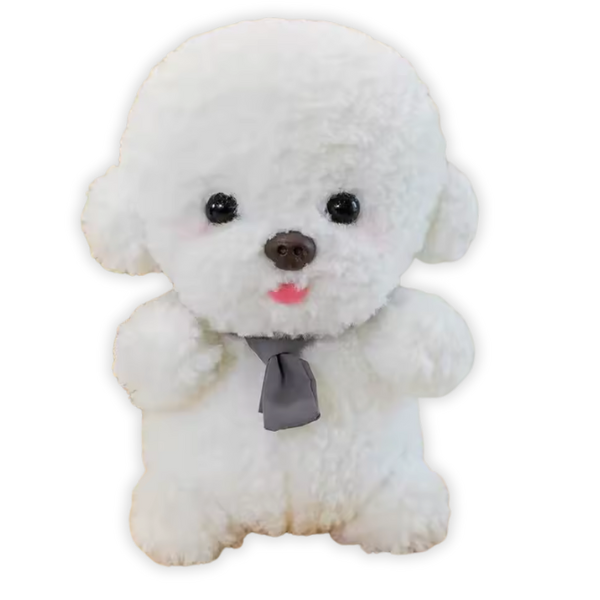 Poodle Puppy Super Soft Plush Toy - White with grey necktie - L27cm