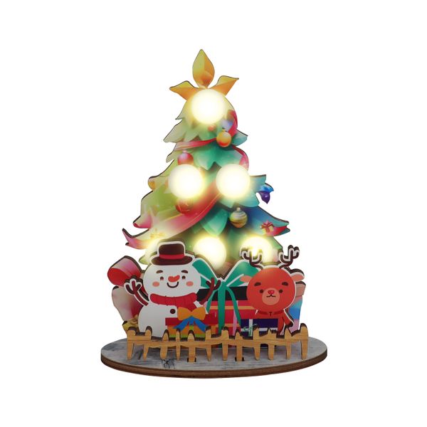 Mini Snowman Christmas Tree (Wooden) - Holiday Decoration with LED Lights