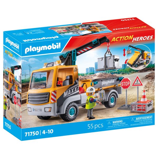 Playmobil Action Heroes - Construction Truck with Crane - 55 Pieces