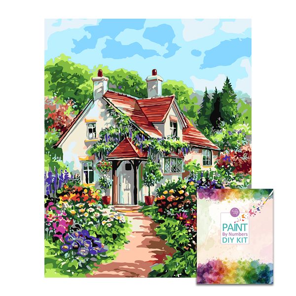 Easy Craft Paint by Number DIY Kit, 50x40cm- House in Flower Garden