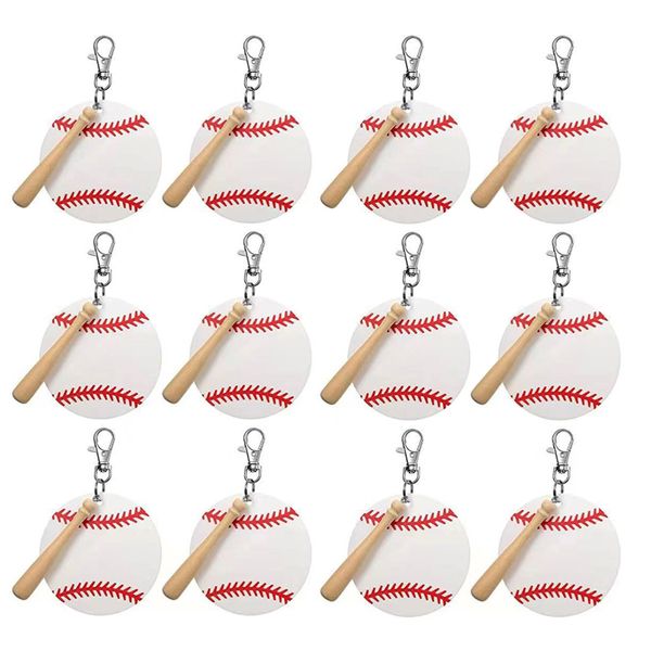 36 Pieces Acrylic Baseball Keychain Kit with Wood Bat for DIY Party