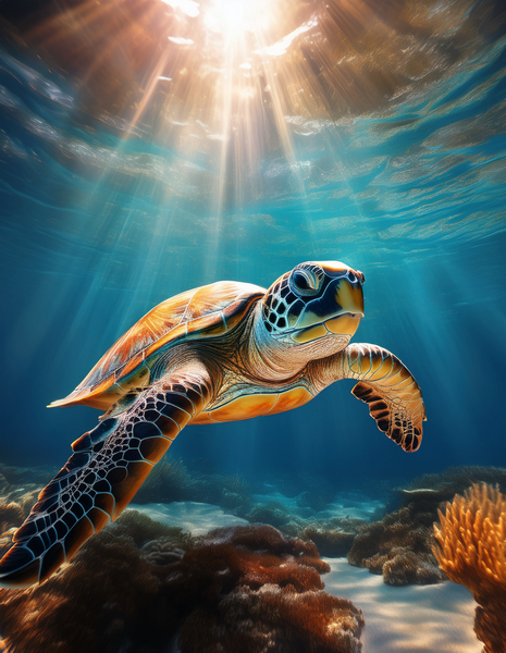 Canvas Wall Art Home Decor - Sea turtle underwater