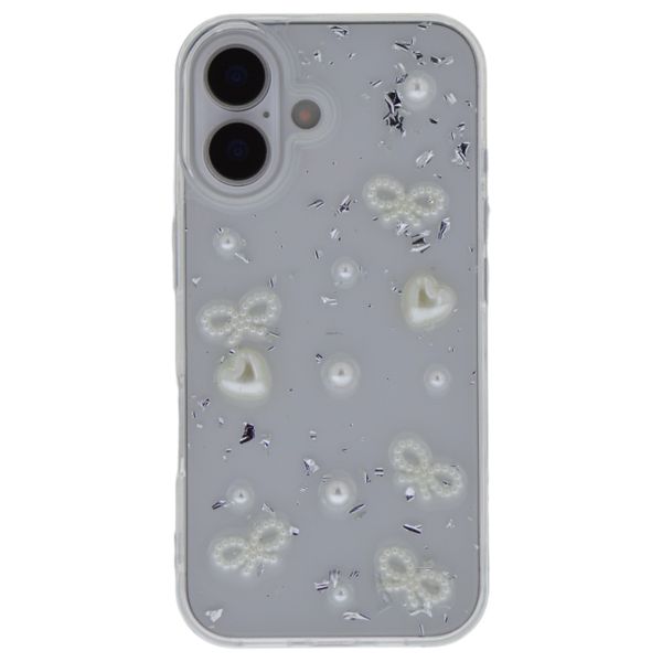 3D Gloss Pearl Bow &amp; Heart Accent Phone Case - Compatible With iPhone