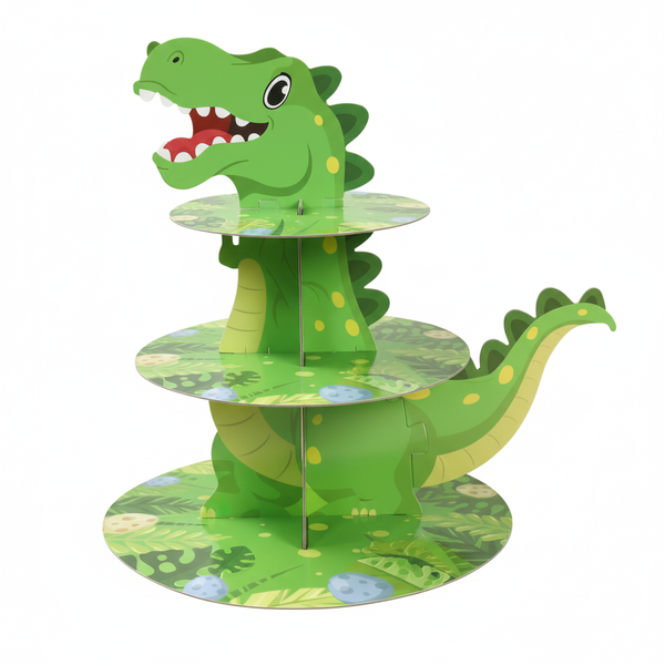 3-Tier Dinosaur Theme Birthday Cupcake Stand - Green