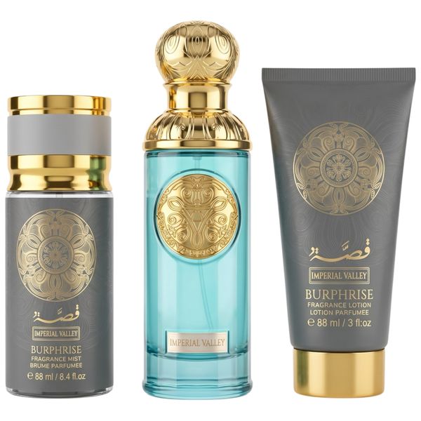 3 Piece Burphrise Imperial Valley Eau de Parfum Fragranced Mist Body Lotion