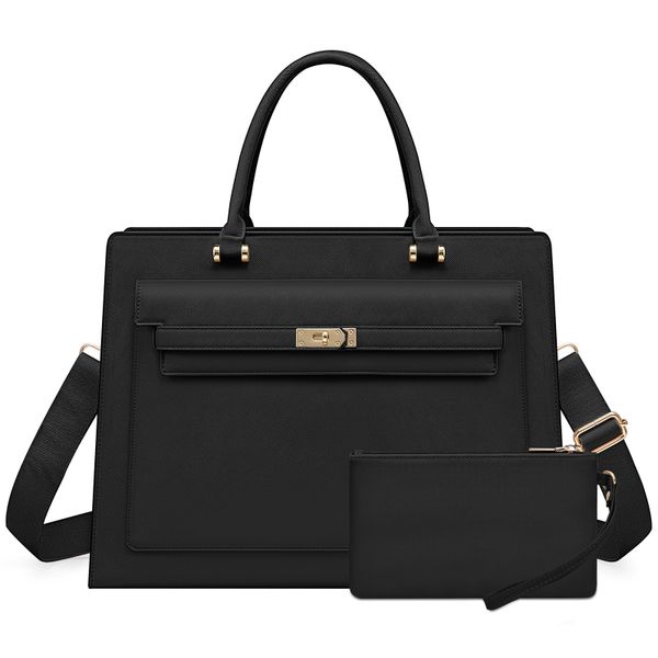 Ladies Fashionable Leather Laptop Tote Bag with Detachable Pouch