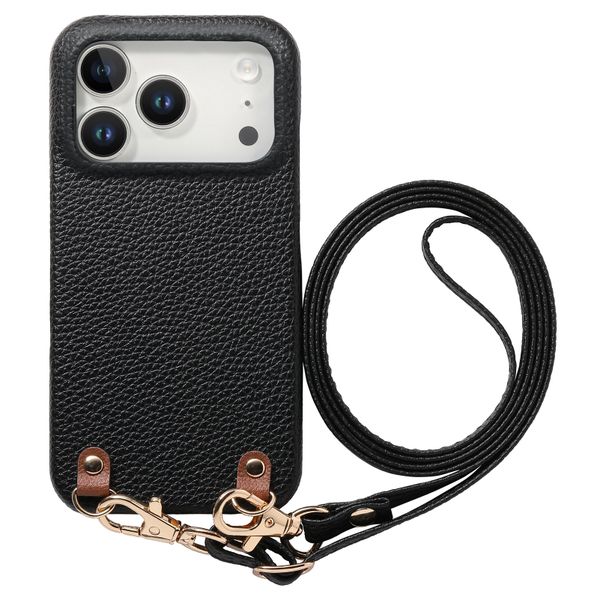 Crossbody Long Strap Lychee Texture Phone Case Compatible with Apple 17 Pro