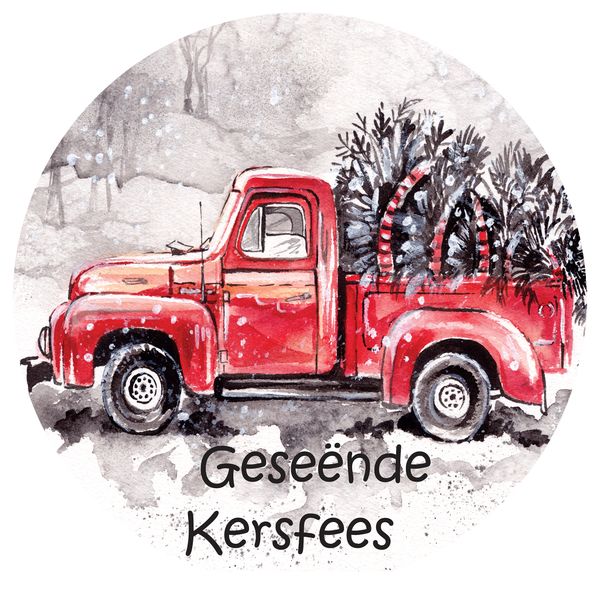 Geseende Kersfees Getting a Tree Round Tablecloth By Kristin Van Lieshout